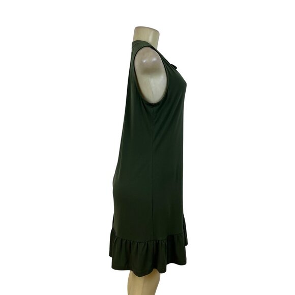Michael Kors Womens Green Sleeveless Tie Neck Ruffle Hem Casual Dress Size M - Picture 2 of 7